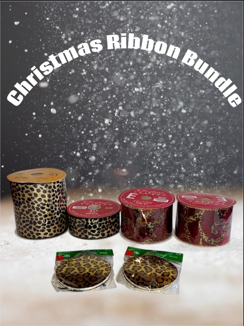 7 Pc Bundle Set Of Christmas 🎄 Animal Print Ribbon  With Gift Tags NWT